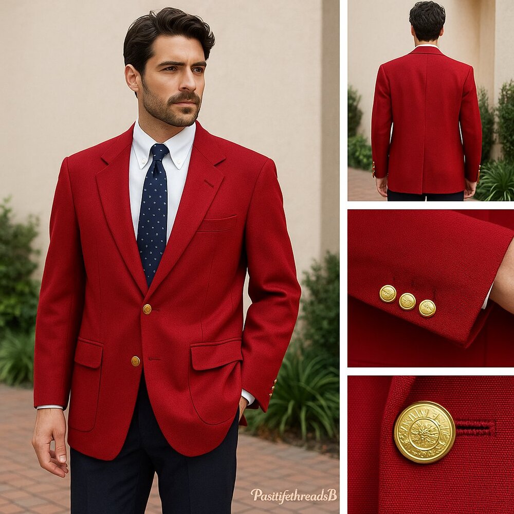 Vintage Edwards Red Blazer — Made in USA | Gold Crest Buttons | Heritage